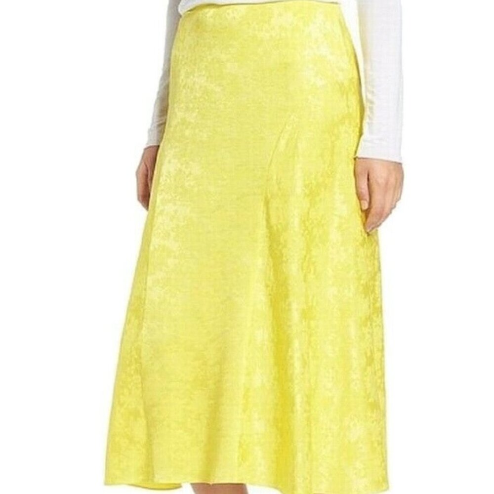 Lewitt Yellow Silk Print Design Panel Midi Skirt Size 8